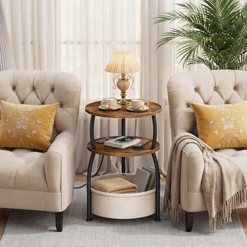 Round Side Table with Charging Station, USB Type C Port - Image 6