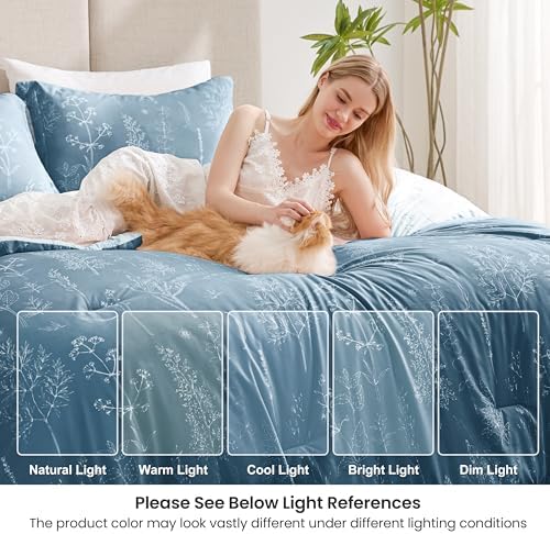 Love's cabin Floral Comforter Set Cute Bedding Full Reversible Bluish Grey - Image 6