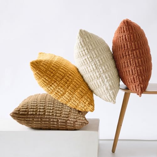 MIULEE Pack of 4 Fall Corduroy Decorative Throw Pillow Covers 20x20 Camel - Image 4