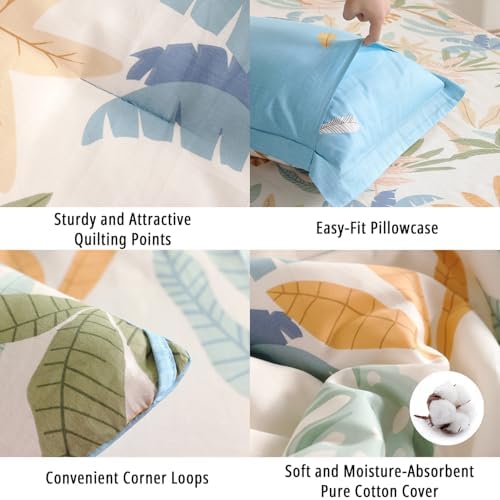 Beige & Coastal Blue Tropical Botanical Cotton Comforter King 3PC - Image 5