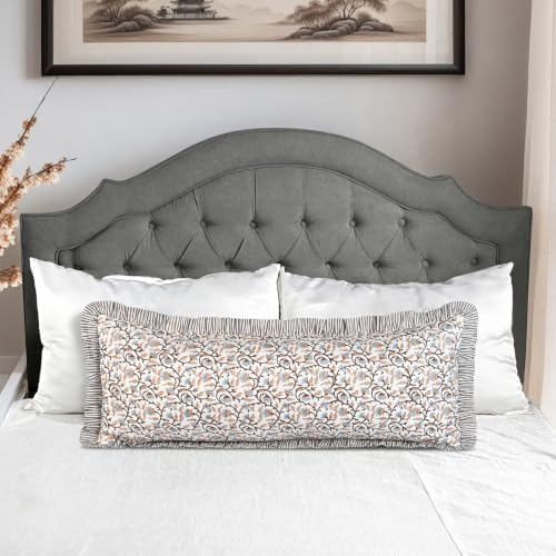 Ridhi Brown Meadow Vine Block Print Ruffle Pillow Sham 36x14 Inch Set of 1 - Image 4