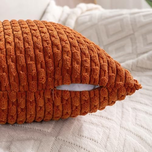 Set of 4 Burnt Orange Decorative Throw Pillow Covers 20x20 Inch Corduroy Pillow - Image 4