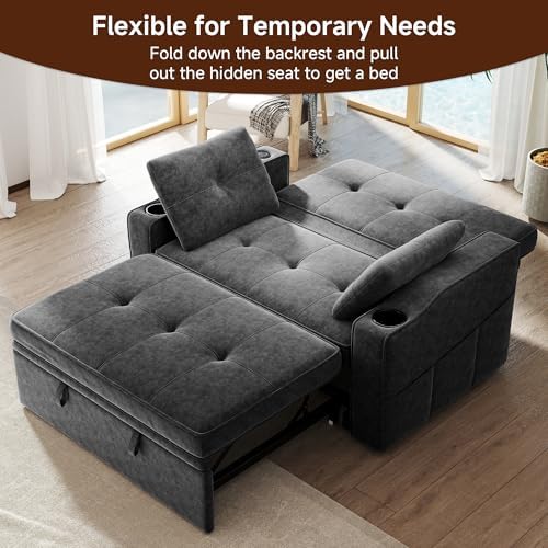 3-in-1 Convertible Loveseat Sleeper Sofa Bed, Dark Gray - Image 3