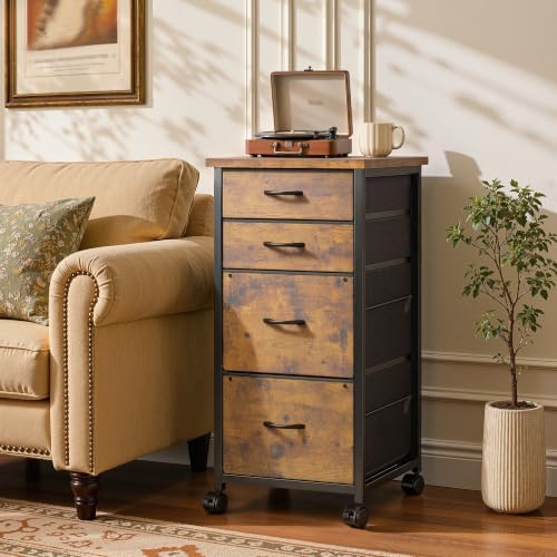 EnHomee Dresser for Bedroom, 4 Drawers Vertical Storage Unit, Rustic Brown - Image 2