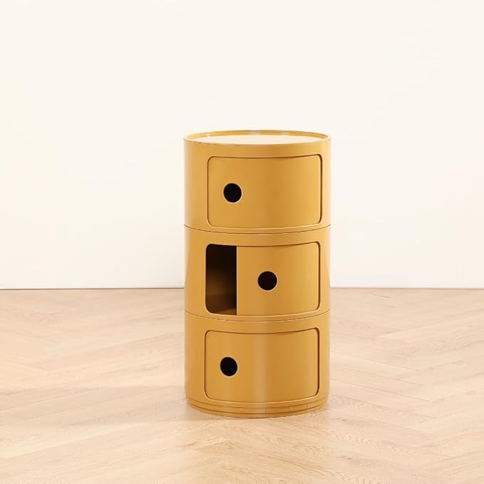 COZYMATIC 3 Tier Round Nightstand with Storage, Modern Style Side Table, Small Cupboard Cabinet with 3 Drawers for Living Room, Bedroom, Bathroom, Narrow Space, Yellow, Pink (Yellow)