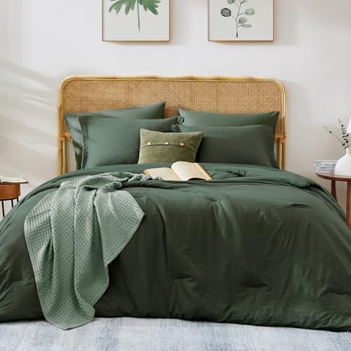 Queen Comforter Set-7 Pieces Soft Prewashed Bed in a Bag Queen Bedding Sets by WRENSONGE