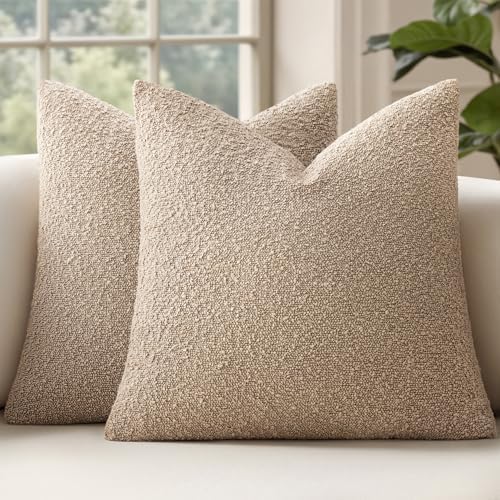 MIULEE 22x22 Decorative Euro Sham Boucle Couch Pillow Covers Camel by MIULEE