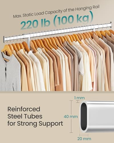 SONGMICS Clothes Rack with Wheels, Heavy-Duty, 220 lb Load Capacity - Image 3