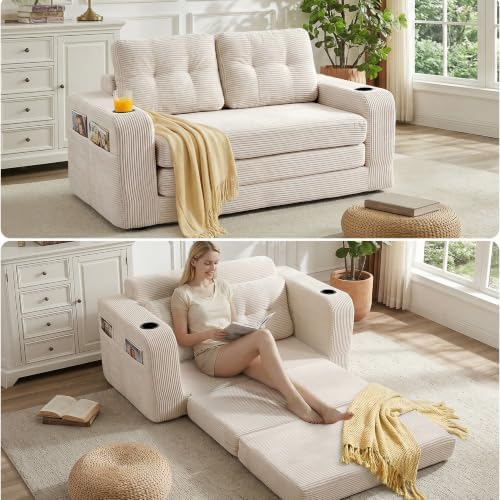 54" Boneless Convertible Sofa Bed, Corduroy Fold Out Sofa by IZLKQC