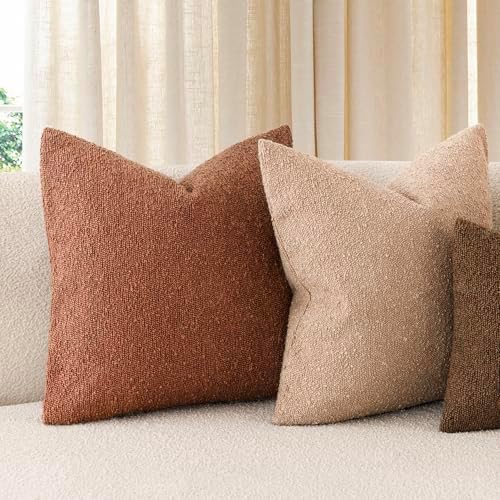 Foindtower Cozy Textured Boucle Lumbar Throw Pillow Covers 12x20 Red Taupe - Image 6
