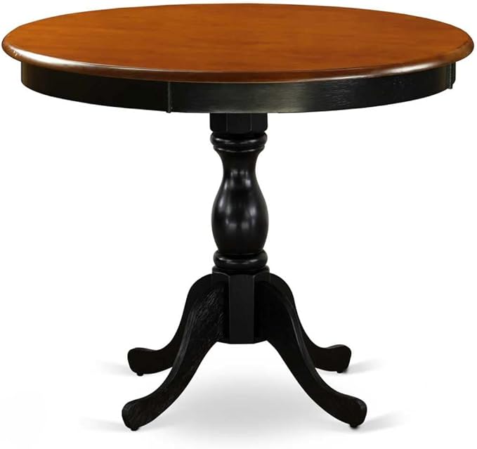 East West Furniture AMPF3-BCH-C 3 Piece Dining Table Set for Small Spaces Contains a Round Kitchen Table with Pedestal and 2 Linen Fabric Upholstered Chairs, 36x36 Inch, Black & Cherry