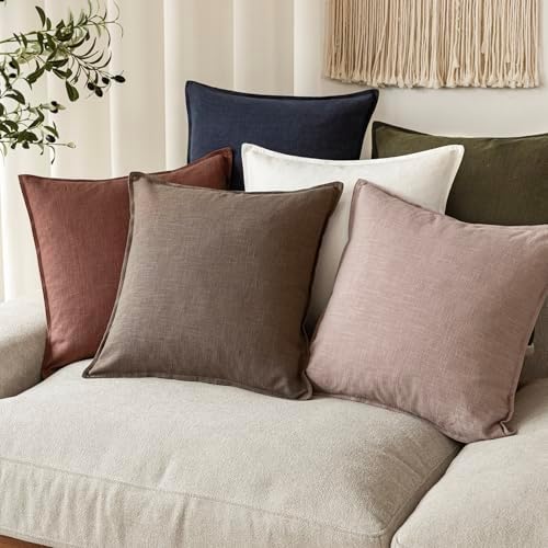 Foindtower Linen Solid Decorative Throw Pillow Covers 16x16 Inch Dusty Pink - Image 7