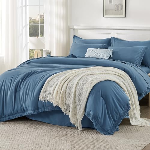 Andency Full Comforter Set, 7 Pieces Sea Blue Bedding by Andency