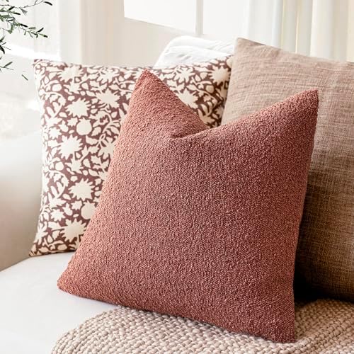 Foindtower Decorative Textured Boucle Throw Pillow Covers 20x20 Orange Red - Image 5