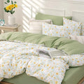 Sage Whimsical Wildflower Botanical Cotton Comforter Queen Size 3PC by LEMIROEBEDDING