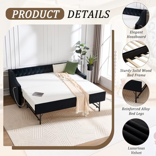 Daybed with Trundle Bed Twin, Upholstered Day Beds Frame - Image 6
