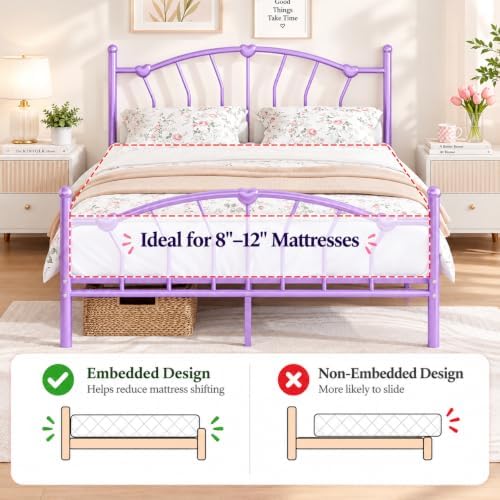 IMMERSTABLE Full Metal Bed Frame, Heart-Shaped Platform Bed - Image 5