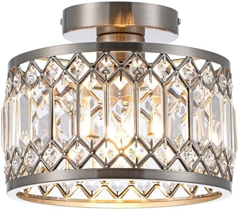 9 Inch Crystal Ceiling Light, Nickel Semi Flush Mount Light Fixture, Small by Zlepmlla