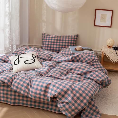 LifeTB Purple Pink Plaid Comforter Set Full Geometric Checkered Pattern - Image 2