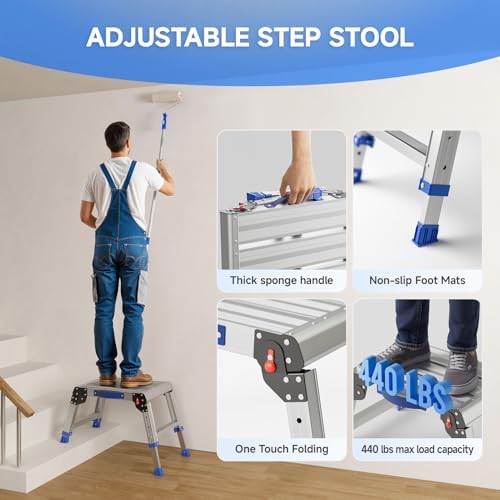 Loyoda Folding Step Stool for Adults, Portable Aluminum Work Platform 440lb - Image 3