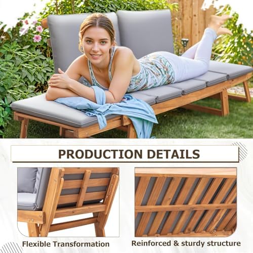 Devoko Outdoor Couch Acacia Wood Outdoor Sofa Balcony Furniture - Image 4