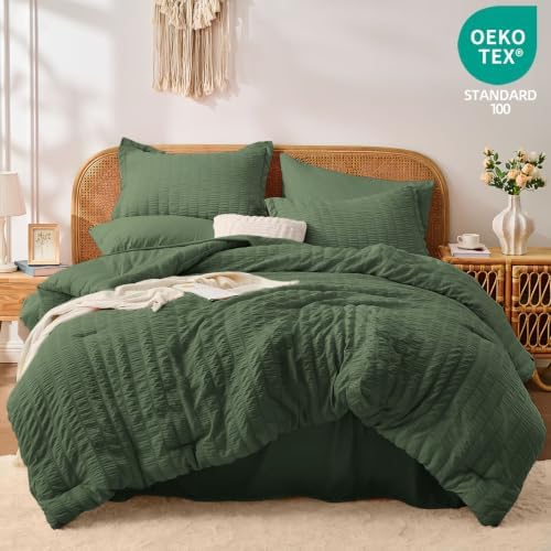 King Size Comforter Set with Sheets, Olive Green - Image 5