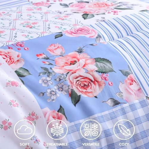 YIKUSH Blue Floral Full Comforter Set, Soft Lightweight All Season Bedding Set - Image 3