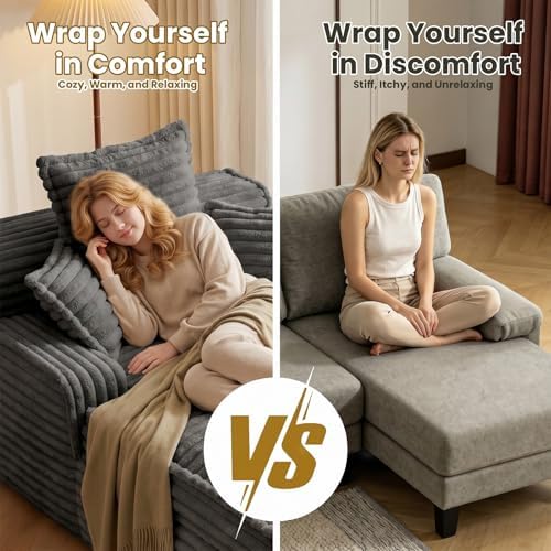 67'' Chaise Lounge Chair Indoor, Oversized Corduroy Upholstered Boneless Sofa - Image 6