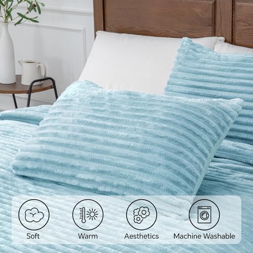 BEDELITE Fleece Full Comforter Set, Fluffy Bed Set, Light Blue - Image 5
