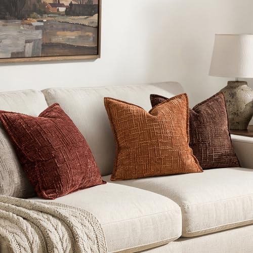 MIULEE Slubby Textured Decorative Fall Euro Throw Pillow Covers Rust 24x24 - Image 5