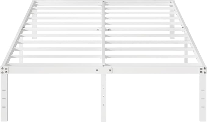 16 Inch White Queen Bed Frame No Box Spring Required, Metal Platform Queen Size Bed Frames with High Storage, Eassy Assembly 3,500 lbs Heavy Duty Bedframes