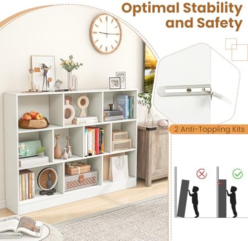 GIANTEX 10 Cube Bookcase, 4-Tier Freestanding Bookshelf w/ 10 Open Compartments - Image 5