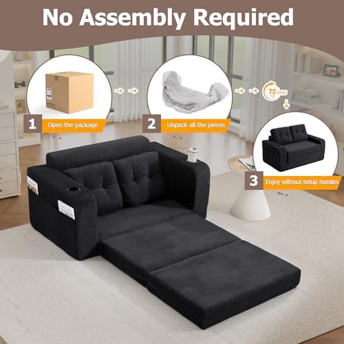 54" Boneless Convertible Sofa Bed, Corduroy Fold Out Sofa - Image 6