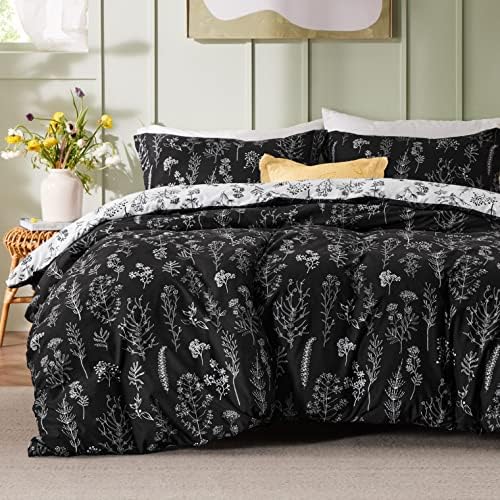 Bedsure Floral Comforter Set Cute Bedding Set King Reversible Black by BEDSURE