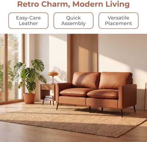 Retro Leather Loveseat Sofa, 2-Seat Couch - Image 6