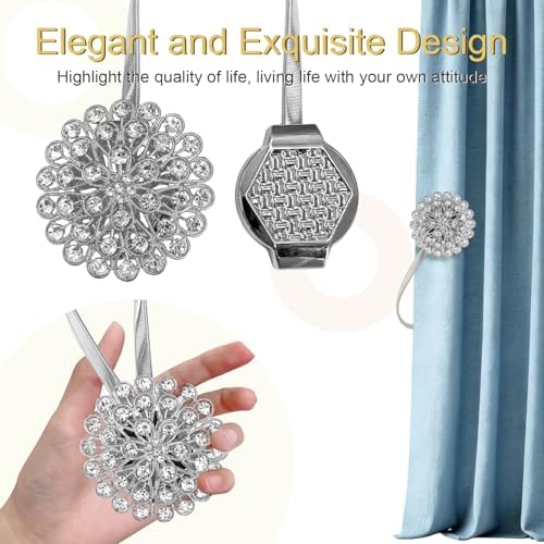 Silver Crystal Flower Curtain Tiebacks - Image 5