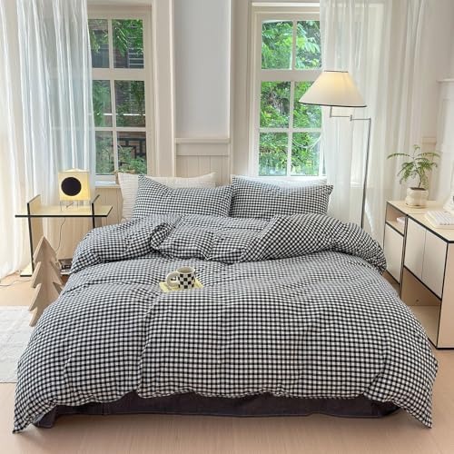 LifeTB Black Gingham Comforter Full Size Boho Plaid Checkered Pattern Comforter - Image 3