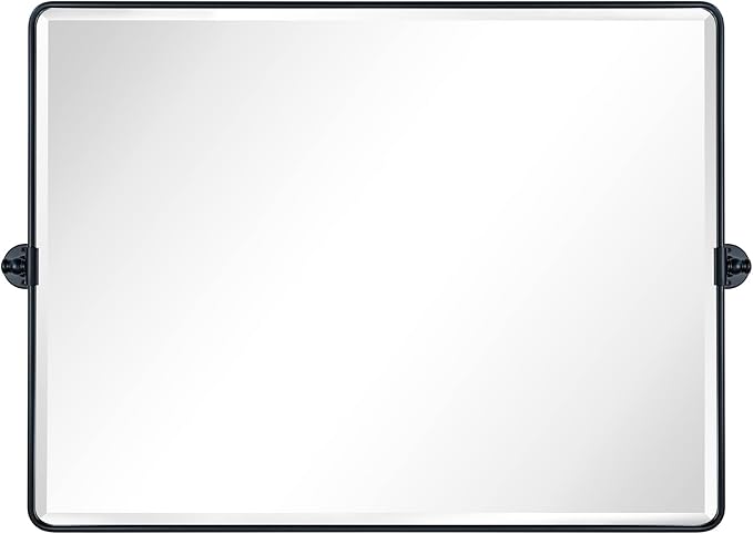 TEHOME 40x30'' Pivot Mirror Matt Black Tilt Bathroom Vanity Mirror Black Metal Framed Rectangle Horizontal Tilting Beveled Vanity Mirrors