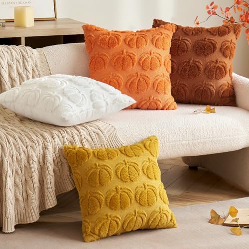 MIULEE Fall Pillow Covers Pumpkin Fall Decor 20x20 Mustard Yellow - Image 4