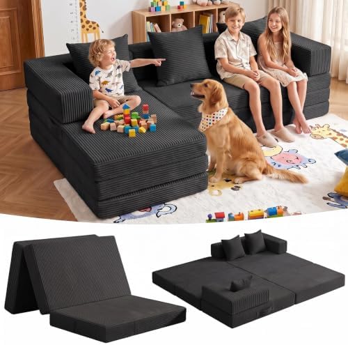 Modular Kids Play Couch, Convertible Toddler Sectional Sofa, Soft Cloud by Edbuosy