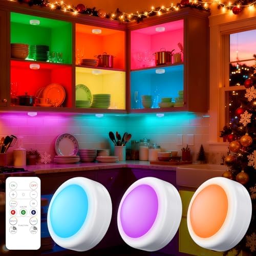 Yiliaw 3 Pack LED Puck Lights Remote Control 16 Color Changeable Under Cabinet by Yiliaw