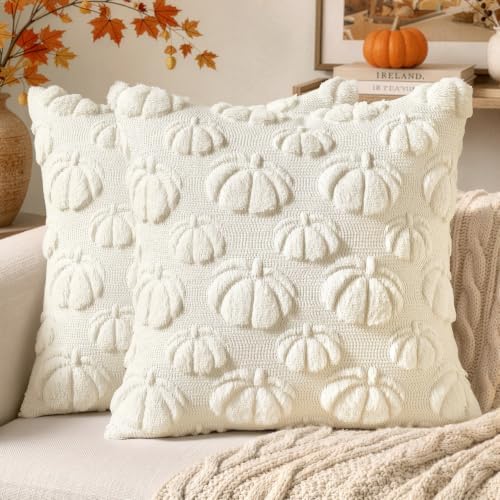 MIULEE Fall Decor Pillow Covers 18x18 Set of 2 Pumpkin Cream White by MIULEE