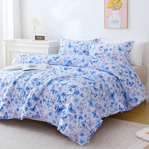 Mooreeke Floral King Size Comforter Sets, Violet Butterfly and Flower Patterned - Image 6