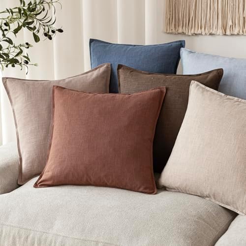 Foindtower Linen Solid Decorative Throw Pillow Covers 24x24 Inch Rust Red - Image 6