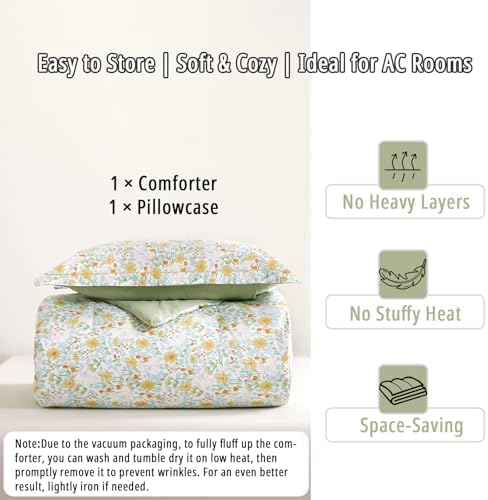 Sage Whimsical Wildflower Botanical Cotton Comforter Twin Size 2PC - Image 7