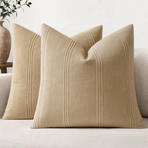 MIULEE Decorative Striped Throw Pillow Covers 18x18 Inch Camel 2 Pack by MIULEE