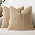 MIULEE Decorative Striped Throw Pillow Covers 18x18 Inch Camel 2 Pack by MIULEE