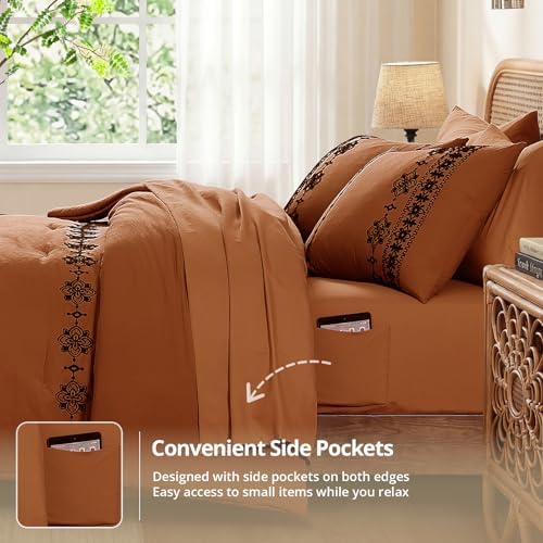 MaiRêve King Size Comforter Set Embroidery Floral 7 Pieces Bed in a Bag - Image 4
