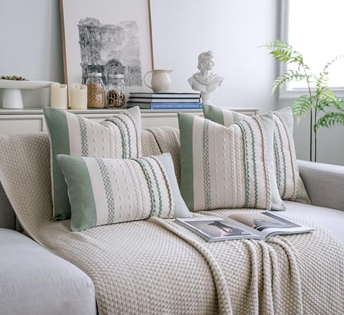 Cethom Boho Throw Pillow Covers 18x18 Inch Set of 2, Sage Green Textured - Image 6