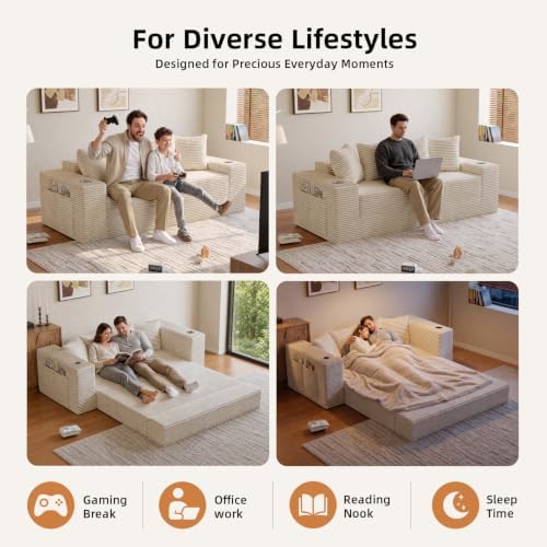 78" Boneless Couch for Living Room, Futon Sleeper Sofa Bed - Image 3